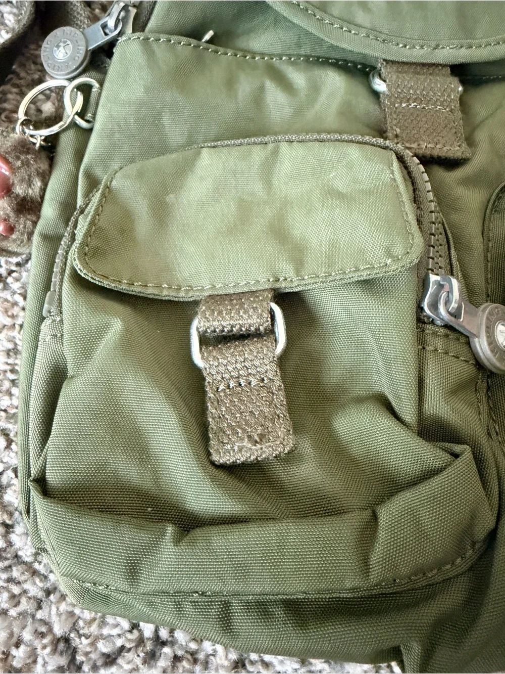 Kipling Olive Green Mini Backpack with Front Pockets
